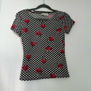 Vintage gingham and rose flower top